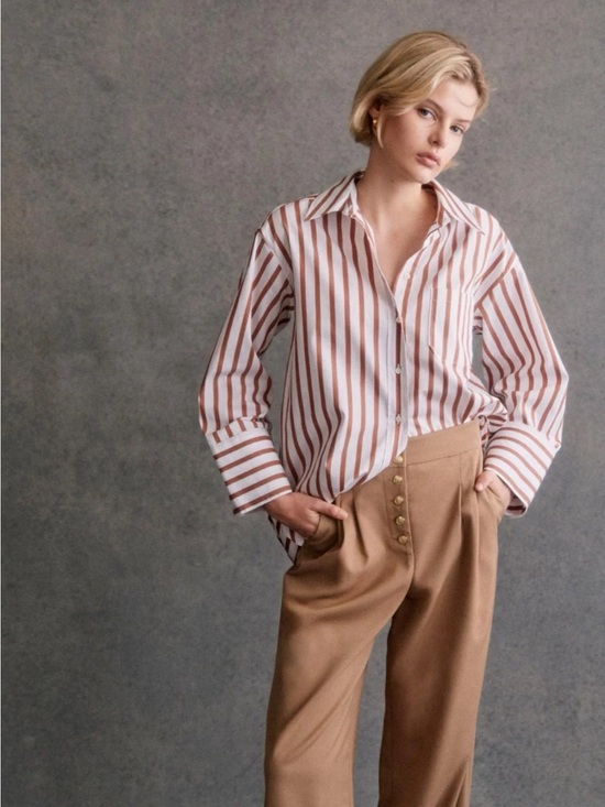 Sezane Tops - Sezane Bilma Striped Button-Down Shirt in Camel Stripes - Like New - SZ 6